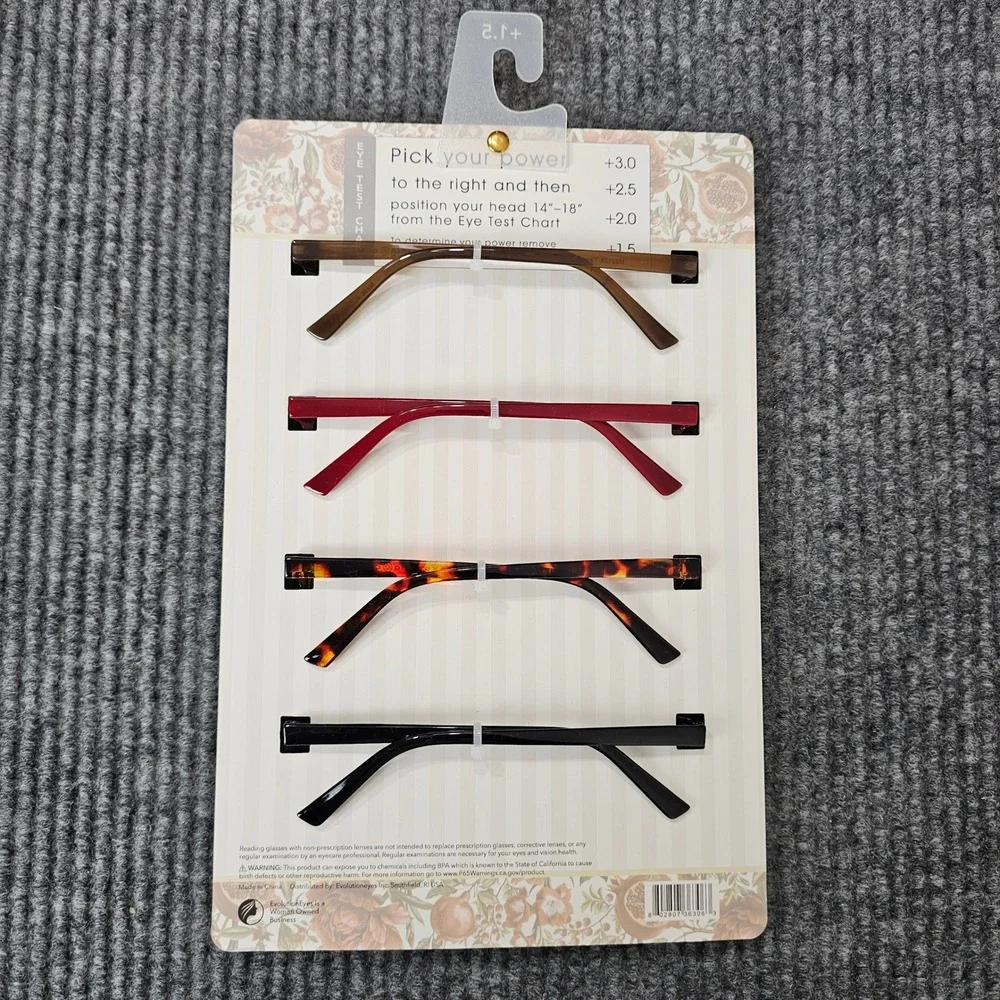 Max Studio Reading Glasses Women +1.50 Multi Square Premium Quality 4-Pack